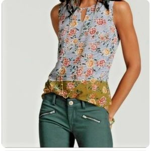 Cabi #5354 Penelope Mixed Print Stripe Floral Sleeveless Keyhole Tunic Tank M